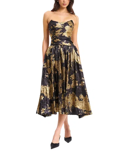 Miss Circle Women Saanvi Gold Tie Dye Bronzing Strapless Drop Waist Midi Dress