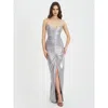 Miss Circle Sable Ruched Glitter Mermaid Gown In Silver