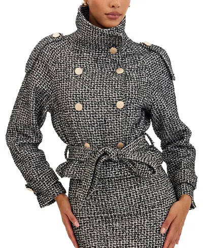 Miss Circle Sadie Tweed High Collar Belted Mini Jacket In Multi