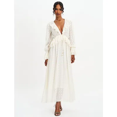 Miss Circle Safiya Jacquard Chiffon Long Sleeve Maxi Dress In White