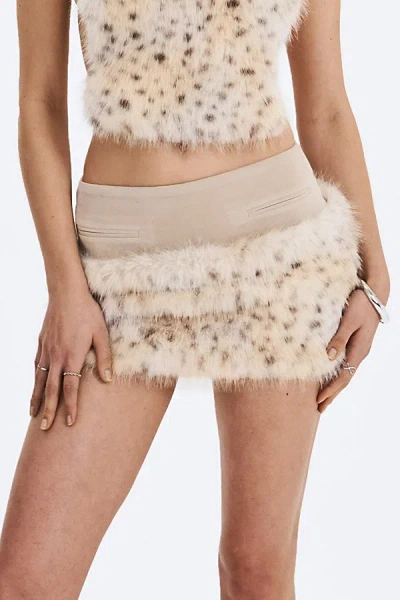 Miss Circle Sariah Low-waisted Faux Fur Suede Mini Skirt In Tan, Women's At Urban Outfitters In Brown