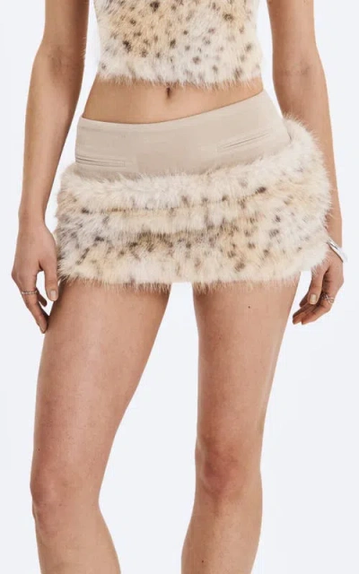Miss Circle Sariah Suede Cheetah Low-waisted Micro Skirt In Neutral