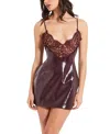 Miss Circle Shelby Lace Faux Leather Mini Dress In Brown