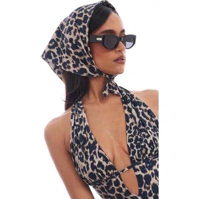 Miss Circle Spring Affair Print Linen Head Wrap Scarf In Black