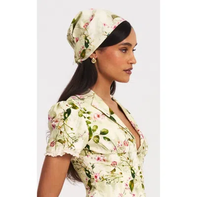Miss Circle Spring Affair Print Linen Head Wrap Scarf In Green