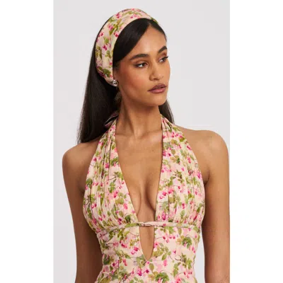 Miss Circle Spring Affair Print Linen Head Wrap Scarf In Neutral