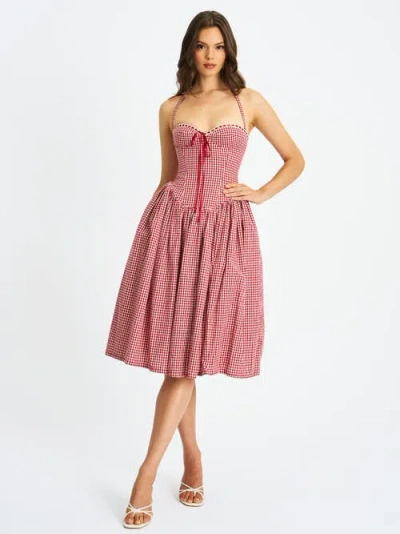 MISS CIRCLE MISS CIRCLE SUSANNA GINGHAM HALTER DROP WAIST MIDI DRESS