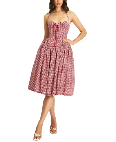 Miss Circle Women Susanna Red Gingham Halter Drop Waist Midi Dress In Multi