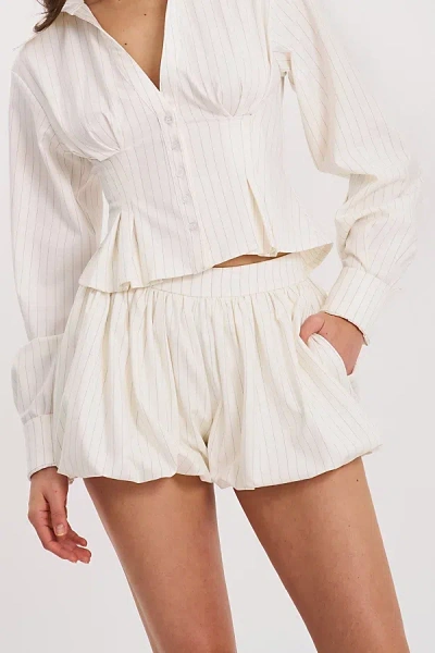 Miss Circle Sylvie Pinstripe Bubble Short In White, Women's At Urban Outfitters