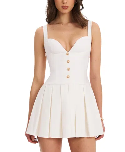 Miss Circle Tala Sleeveless Pleated Preppy Mini Dress In White
