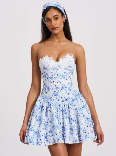 Miss Circle Taleah Floral Print Linen Mini Dress With Lace Trim In Multi