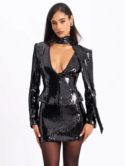 Miss Circle Tamira Black Sequin Mini Bodycon Skirt