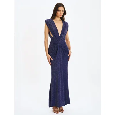 Miss Circle Terri Sparkle Plunging Backless Maxi Dress In Blue