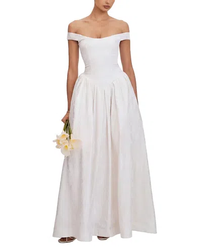 Miss Circle Tinsley Jacquard Bardot Wedding Gown In White
