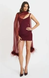 Miss Circle Tori Pleated Mini Dress With Chiffon Scarf In Burgundy