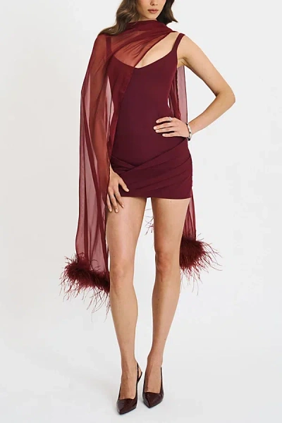 MISS CIRCLE TORI SCARF PLEATED MINI DRESS IN MAROON, WOMEN'S AT URBAN OUTFITTERS
