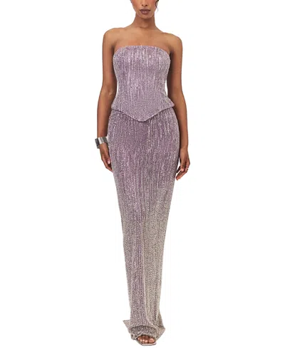 Miss Circle Tosca Beaded Gradient Strapless Peplum Maxi Dress In Purple