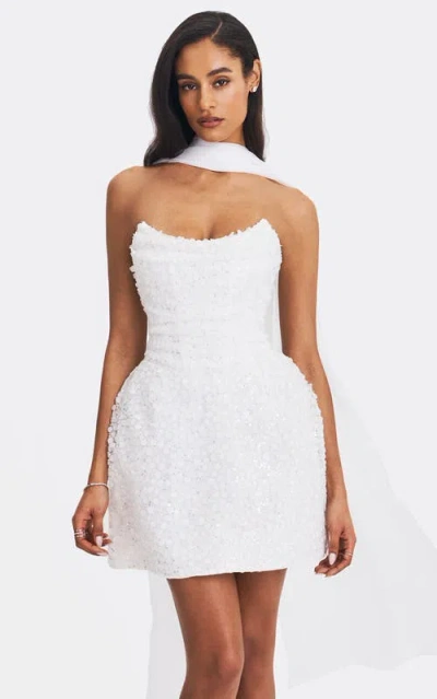 Miss Circle Tressa Beaded Mesh Strapless Mini Dress In White