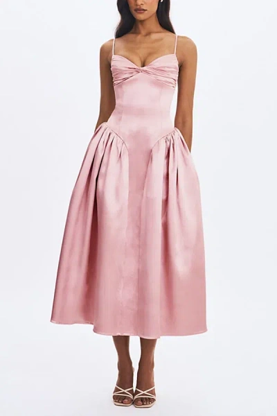 Miss Circle Tullia Satin Ruched Midi Dress In Pink, Women's At Urban Outfitters