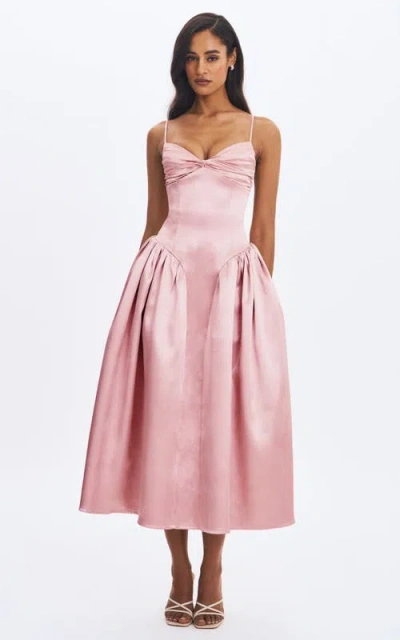 Miss Circle Tullia Satin Ruched Midi Dress In Pink