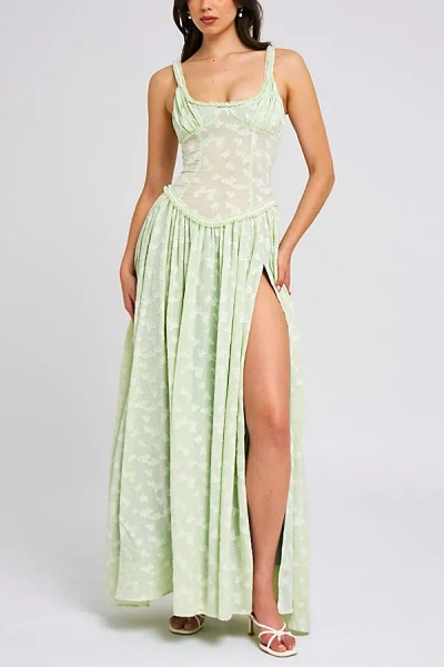 Miss Circle Ulissa Drop Waist Square Neck High Slit Maxi Dress In Multi