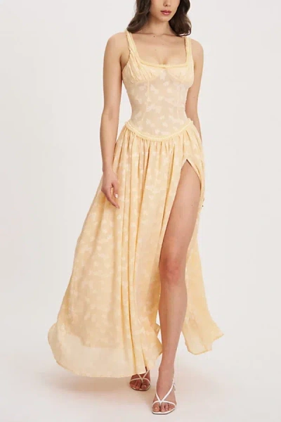 Miss Circle Ulissa Jacquard Drop Waist High Slit Maxi Dress In Yellow