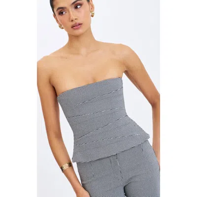 Miss Circle Ulla Micro-houndstooth Strapless Peplum Top In Gray