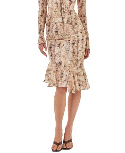Miss Circle Umarah Reptile Print Asymmetrical Ruffled Skirt In Brown