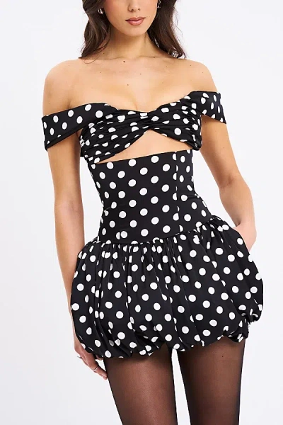 Miss Circle Umika Fit And Flare Polka Dots Bubble Hem Mini Dress In Multi