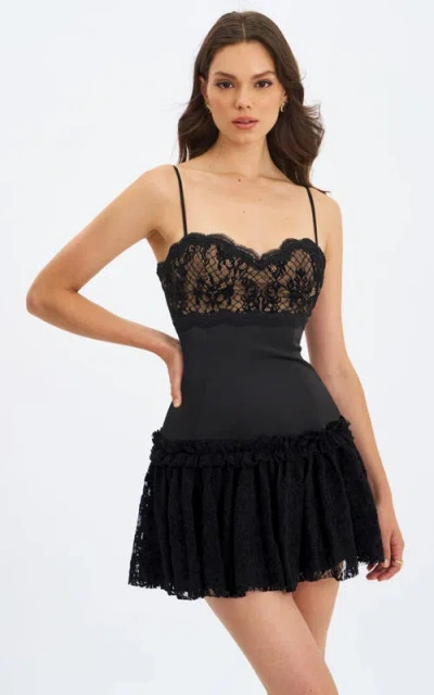 Miss Circle Umra Contrast Lace Sweetheart Gathered Mini Dress In Black