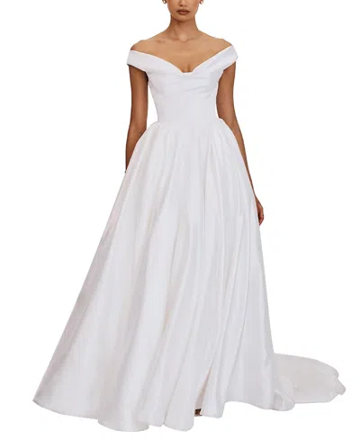 Miss Circle Unna Satin Bardot Cowl Wedding Gown In White