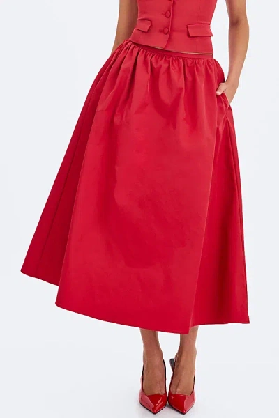 Miss Circle Ursel Gathered A-line Midi Skirt In Red