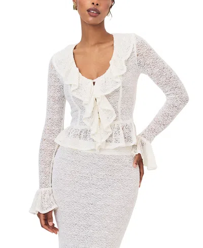 Miss Circle Urva Crochet Ruffle Front Button Top In White