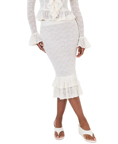 Miss Circle Urvi Crochet Ruffle Midi Skirt In White