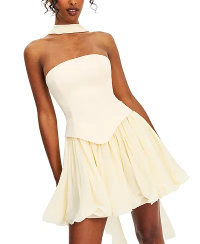 Miss Circle Women Valentina Butter Yellow Boned Curve Edge Peplum Mini Dress In Neutral