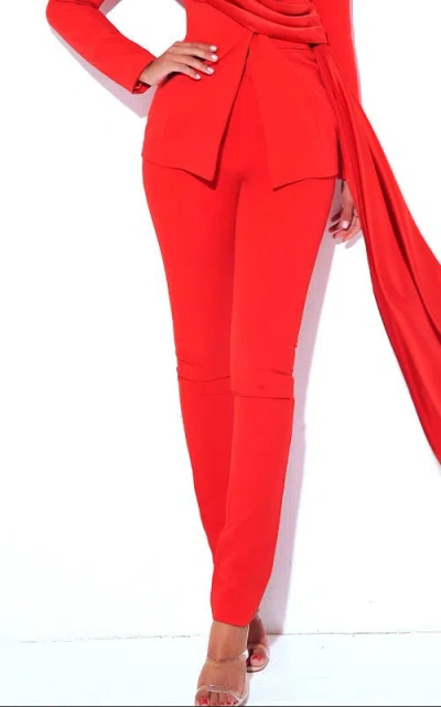 Miss Circle Vaylla Crepe Pants Skinny Fit Trousers In Red