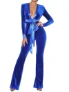 Miss Circle Velvet Jumpsuit In Royal Blue In Blue