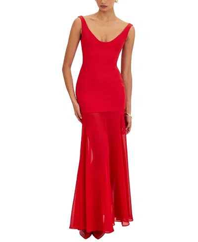 Miss Circle Verona Scoop Neck Flared Maxi Dress In Red