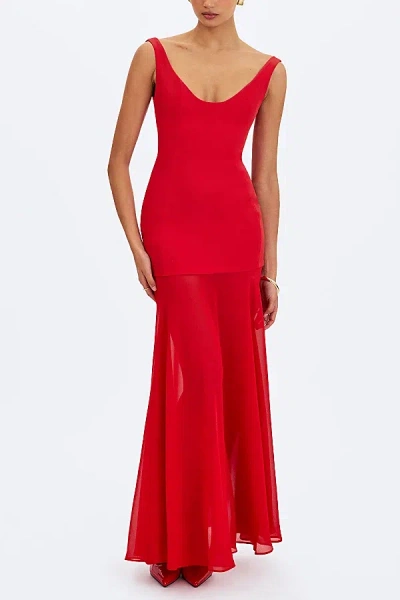 Miss Circle Verona Scoop Neck Flared Maxi Dress In Red, Women's At Urban Outfitters