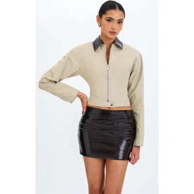 Miss Circle Vinette Cotton Gabardine Cropped Front Zip Jacket In Neutral