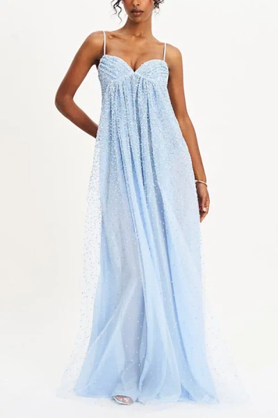 Miss Circle Wallie Rhinestone Embellished Mesh Backless Gown In Blue