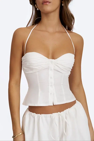 Miss Circle Waverly Cotton Poplin Button-front Sweetheart Halter Top In White, Women's At Urban Outfitters