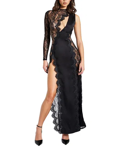 Miss Circle Weslyn Satin Lace High Slit Dress In Animal Print