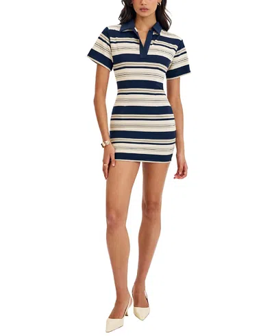 Miss Circle Whitley Pique Cotton Striped Collared Mini Dress In Black