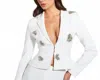 Miss Circle Wilda White Embellished Peplum Blazer In White