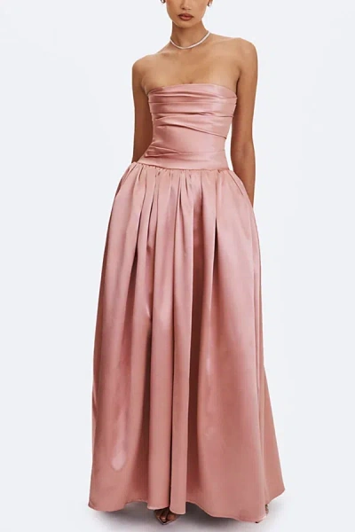 Miss Circle Willette Satin Strapless Gathered Maxi Dress In Pink