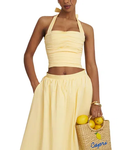 Miss Circle Wilsie Cotton Poplin Ruched Halter Top In Yellow