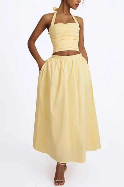 Miss Circle Wina Cotton Poplin Low-waisted Maxi Skirt In Yellow, Women's At Urban Outfitters