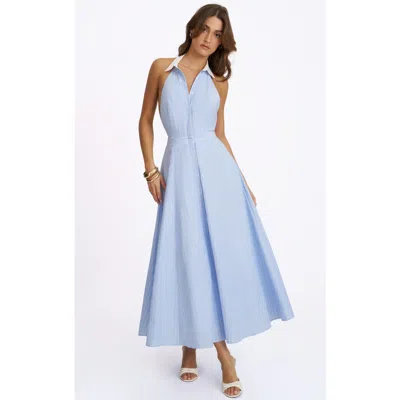 Miss Circle Winslet Striped Cotton Poplin Halter Maxi Dress In Blue