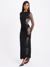 Miss Circle Women Bailey Lace Trim Crystal Net Cutout Long Sleeve Gown In Black
